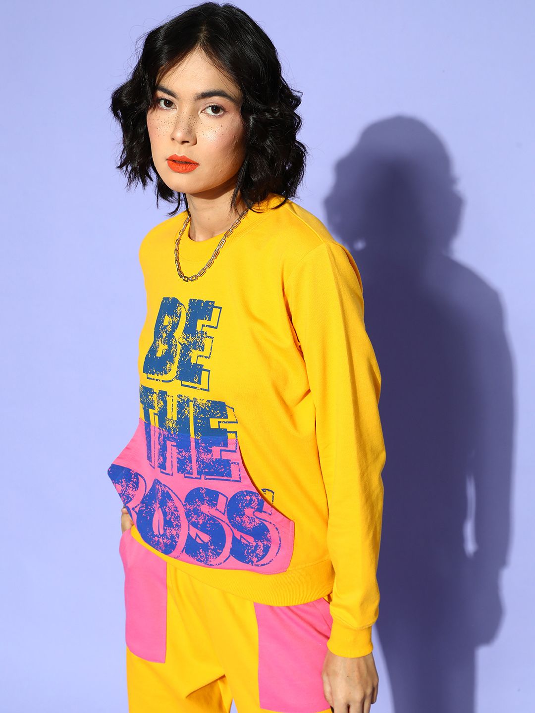 SASSAFRAS Women Bright Yellow Typography Seriously Silly Sweatshirt