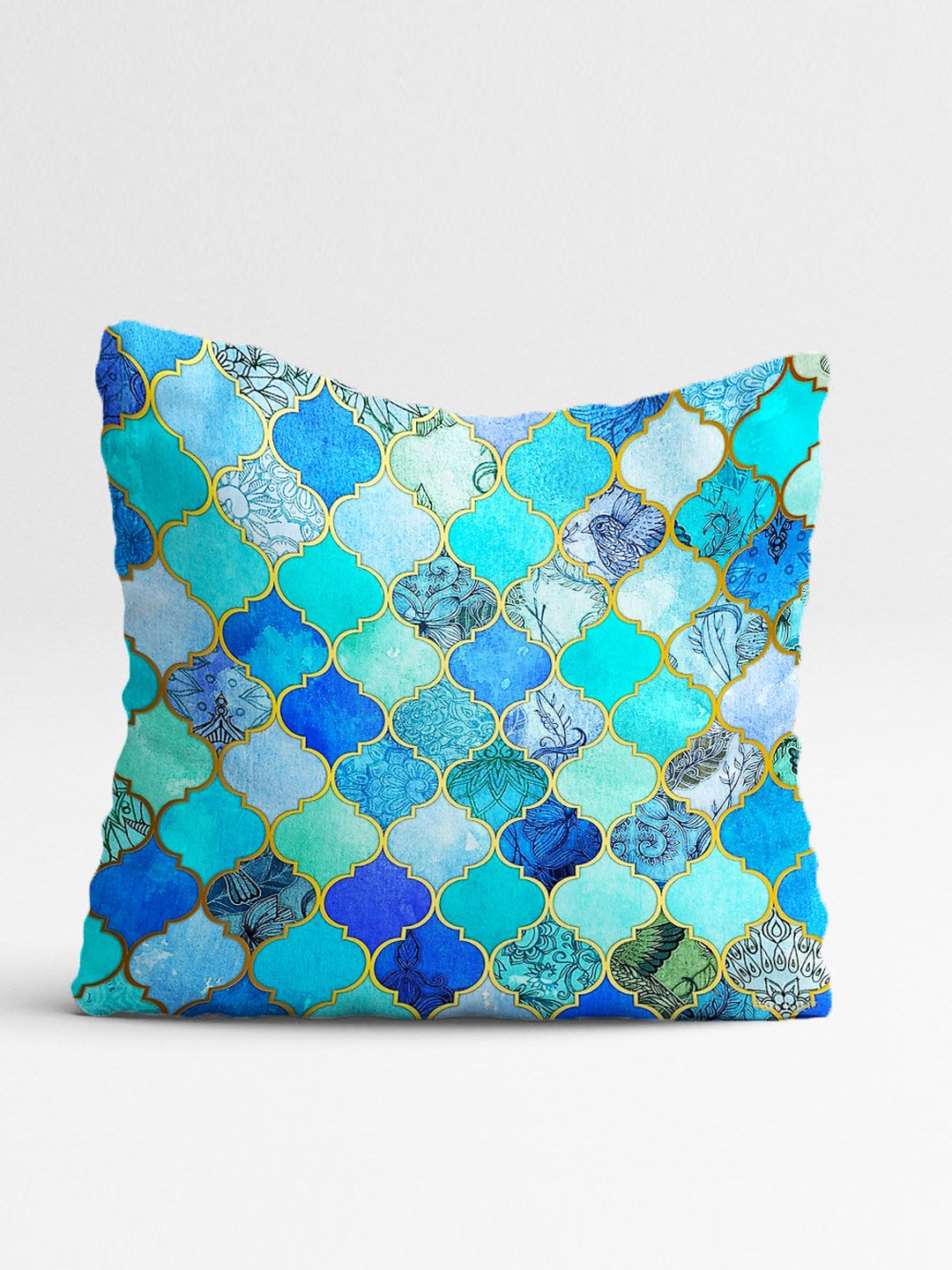STITCHNEST Set Of 5 Blue & Yellow Geometric Square Cushion Covers