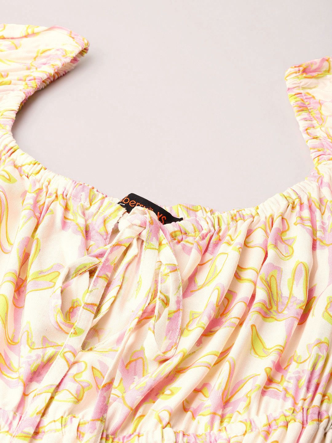 DressBerry Dreamy Holiday Floral Printed Cinched Waist Off-Shoulder A-Line Mini Dress