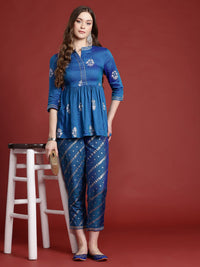Anouk Pleated Foil Print Gotta Patti Kurta with Trousers