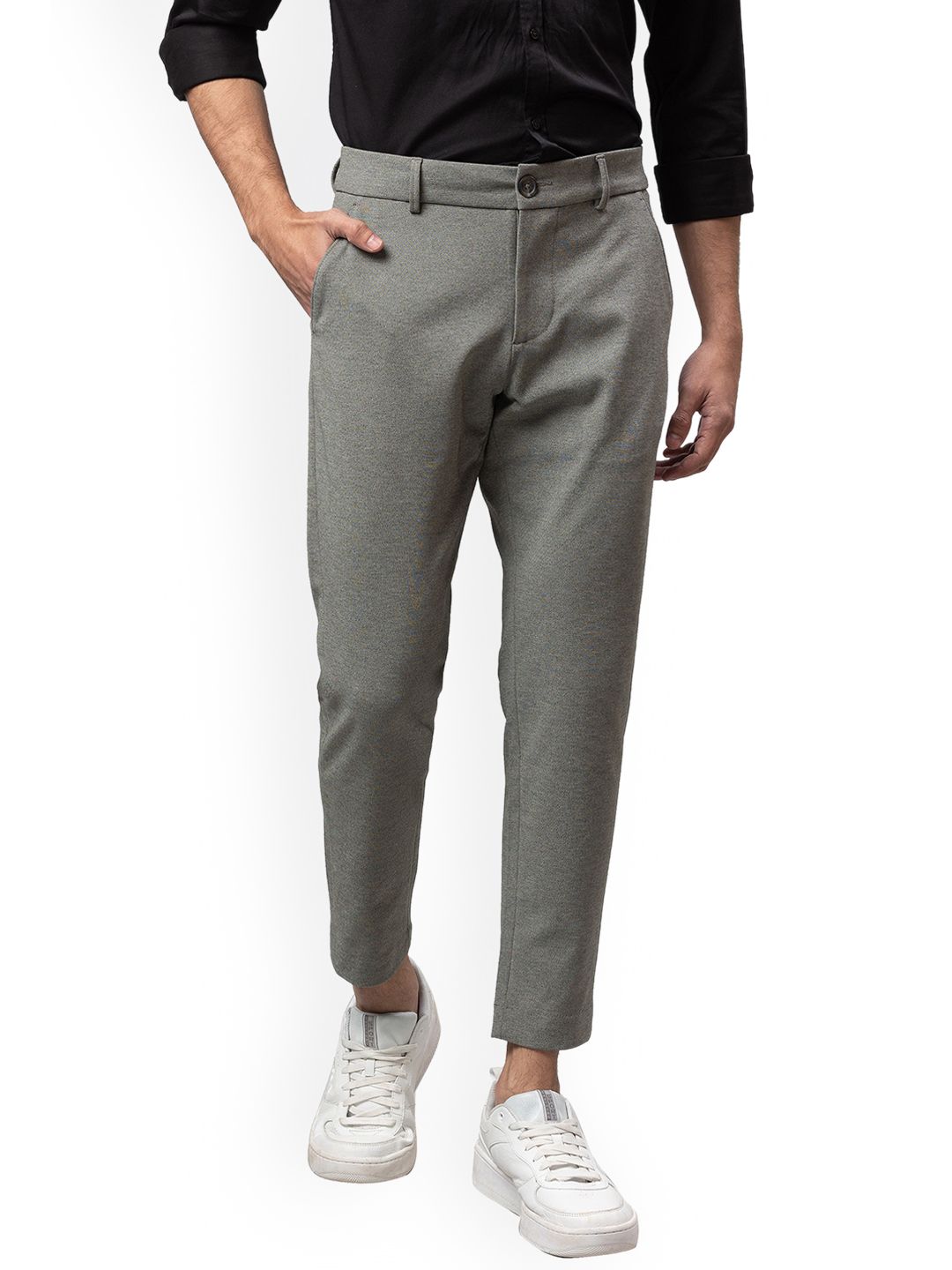 Being Human Men Grey Cropped Regular Trousers
