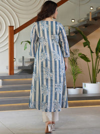 Indo Era Floral Printed Round Neck A-Line Pure Cotton Kurta With Trousers