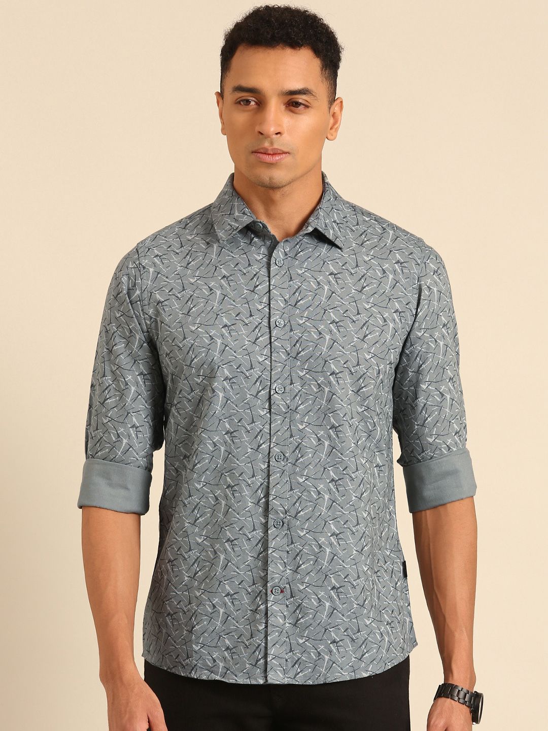 Being Human Slim Fit Opaque Printed Pure Cotton Casual Shirt