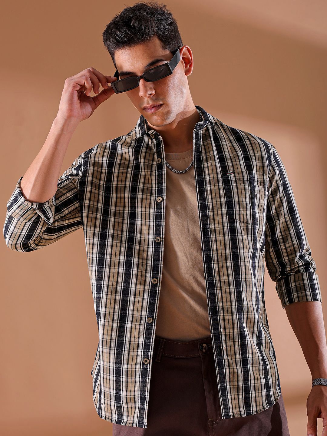 The Indian Garage Co Men Slim Fit Tartan Checks Opaque Checked Casual Shirt