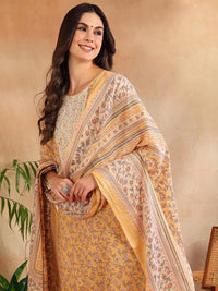 KALINI Floral Printed Regular Thread Work Straight Kurta with Trousers & Dupatta