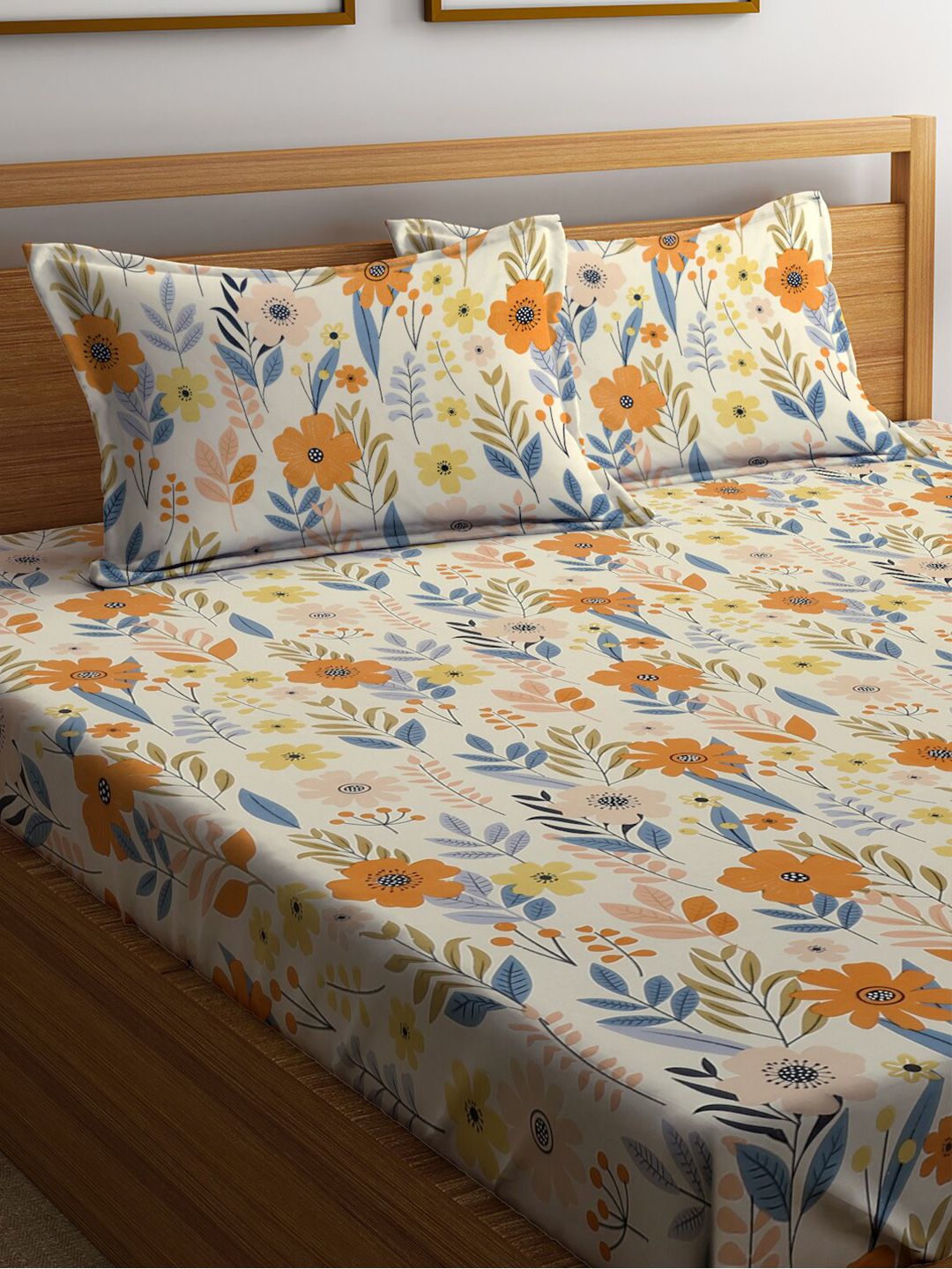 KLOTTHE White Floral Flat 300 TC King Cadar Halus dengan 2 Sarung Bantal-270X270 cm
