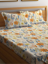 KLOTTHE White Floral Flat 300 TC King Cadar Halus dengan 2 Sarung Bantal-270X270 cm