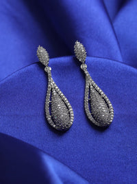 Priyaasi Silver Toned Contemporary American Diamond Drop anting -anting