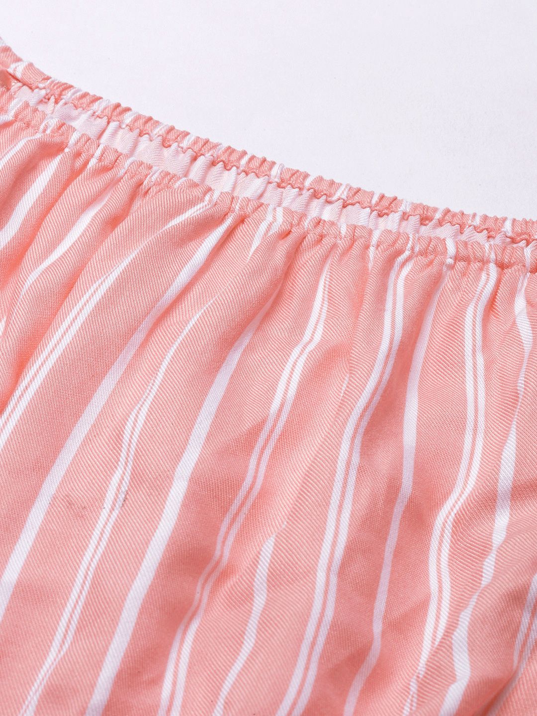 AND Women Pink & Off White Striped Fringed Crop Top with Palazzos