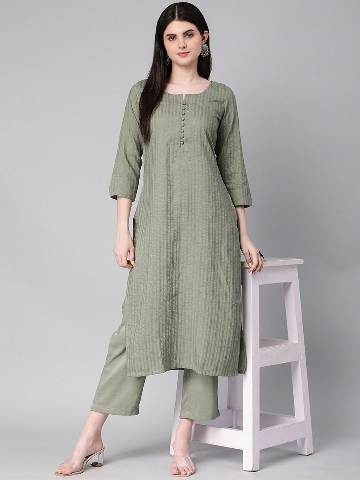 KALINI Striped Straight Kurta with Trousers