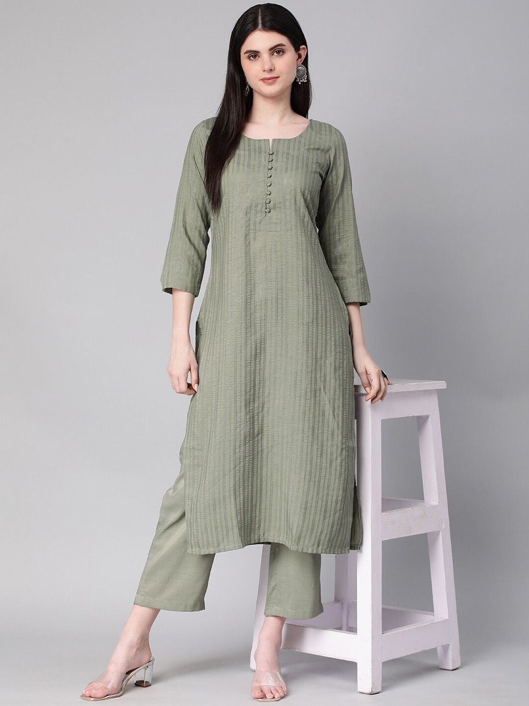 KALINI Striped Straight Kurta with Trousers