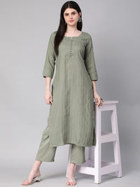 KALINI Striped Straight Kurta with Trousers
