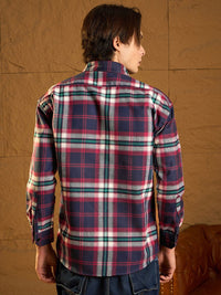 DENNISON Men Double Pocket Drop Shoulder Oversized Cotton Checked Shacket