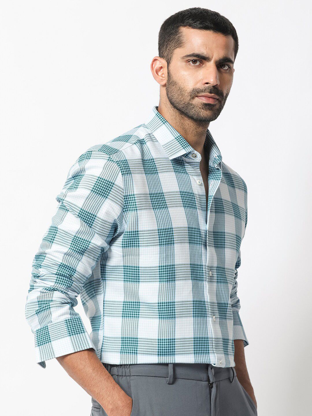 RARE RABBIT Men Ventura Slim Fit Tartan Checked Cotton Shirt