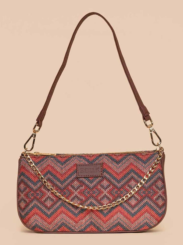 ZOUK Geometric Printed Structured Baguette Bag Handbags