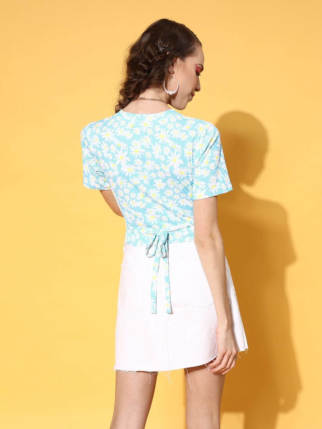 Athena Women Stunning Blue Floral Baby Tee