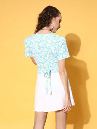 Athena Women Stunning Blue Floral Baby Tee