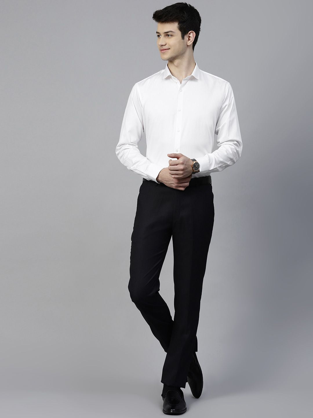 MANQ Men White Slim Fit Solid Party Shirt