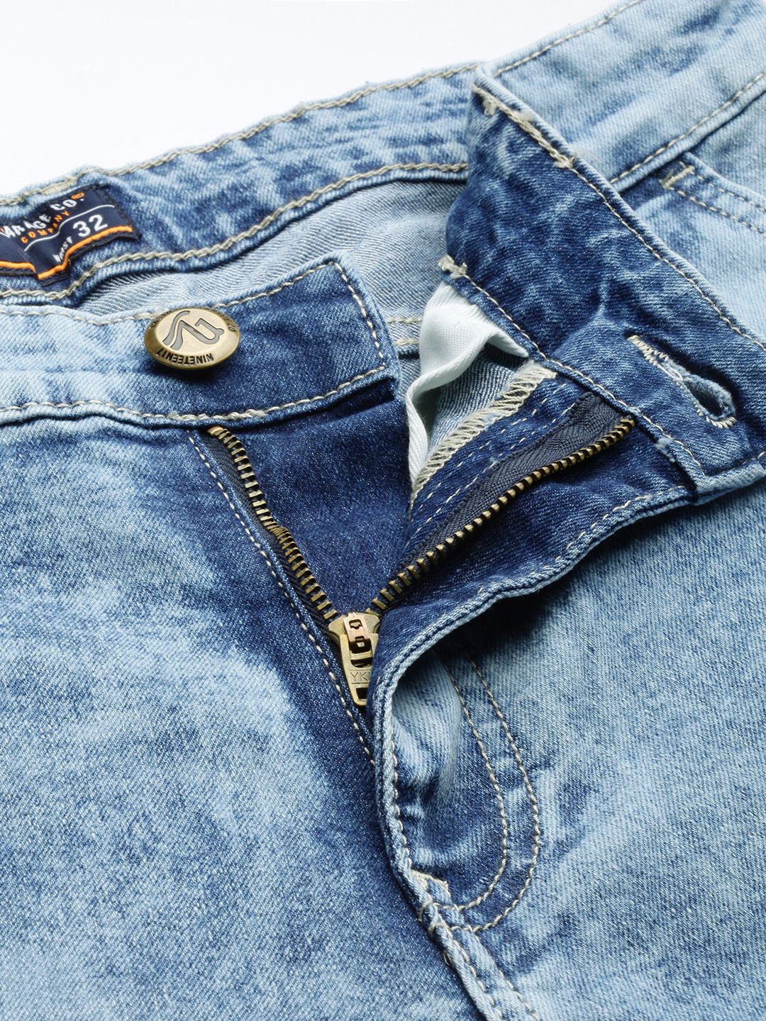 The Indian Garage Co Men Blue Slim Fit Low Distress Light Fade Stretchable Jeans