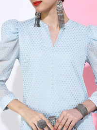 Vishudh Women Blue Floral Printed Gotta Patti Kurta