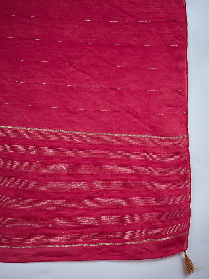 Indo Era Embroidered Sequinned Chanderi Silk Straight Kurta With Trousers & Dupatta
