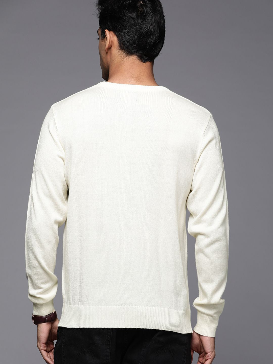 Raymond Men Off White & Blue Geometric Sweater