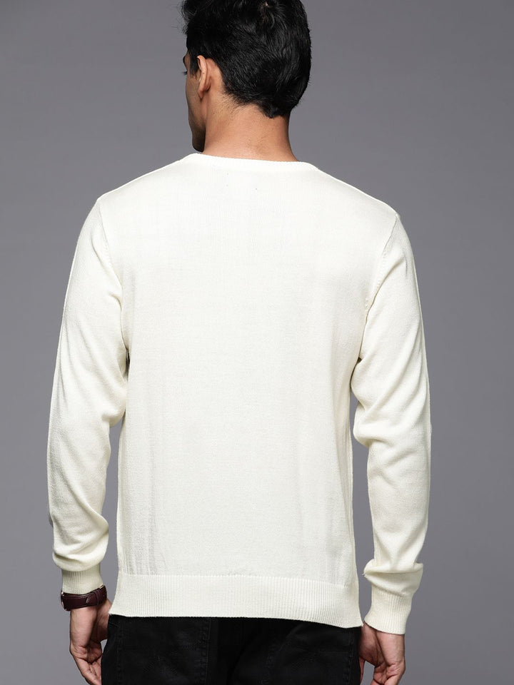 Raymond Men Off White & Blue Geometric Sweater