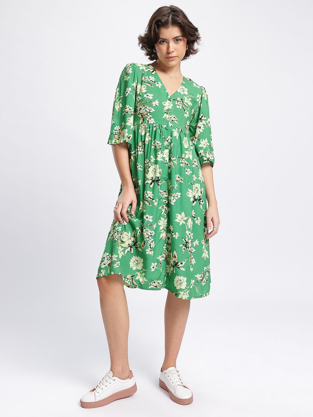 DressBerry Floral Fantasy Cut-Out Midi A-Line Dress
