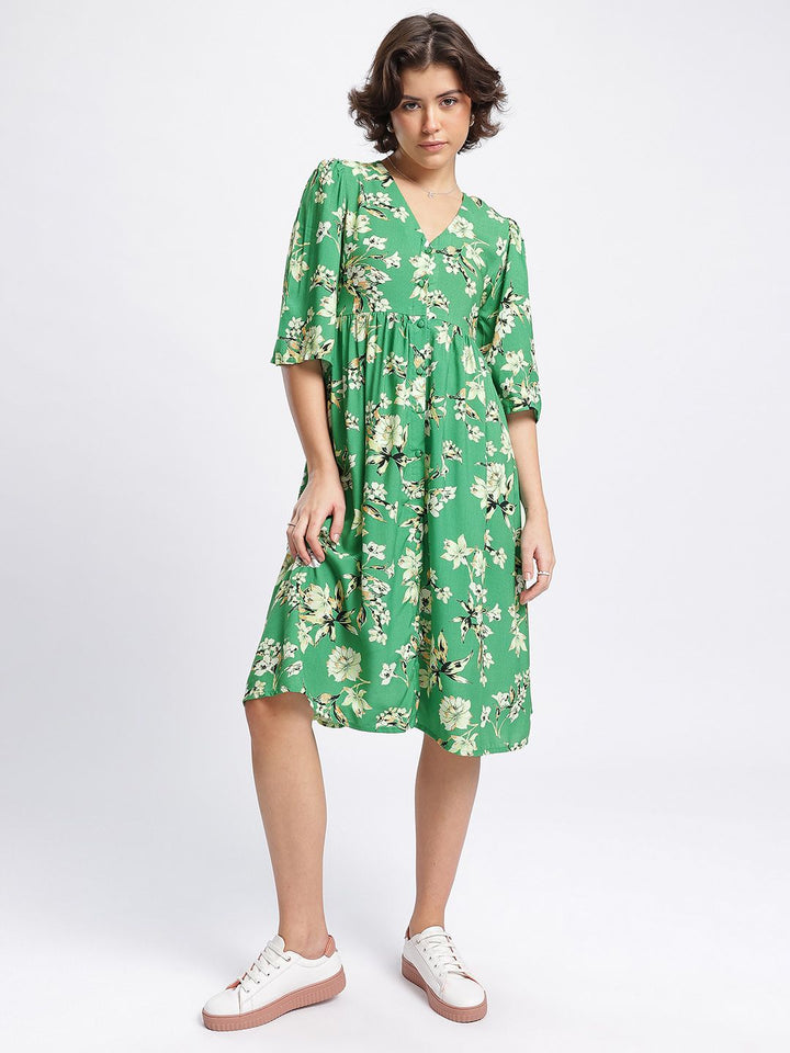 DressBerry Floral Fantasy Cut-Out Midi A-Line Dress