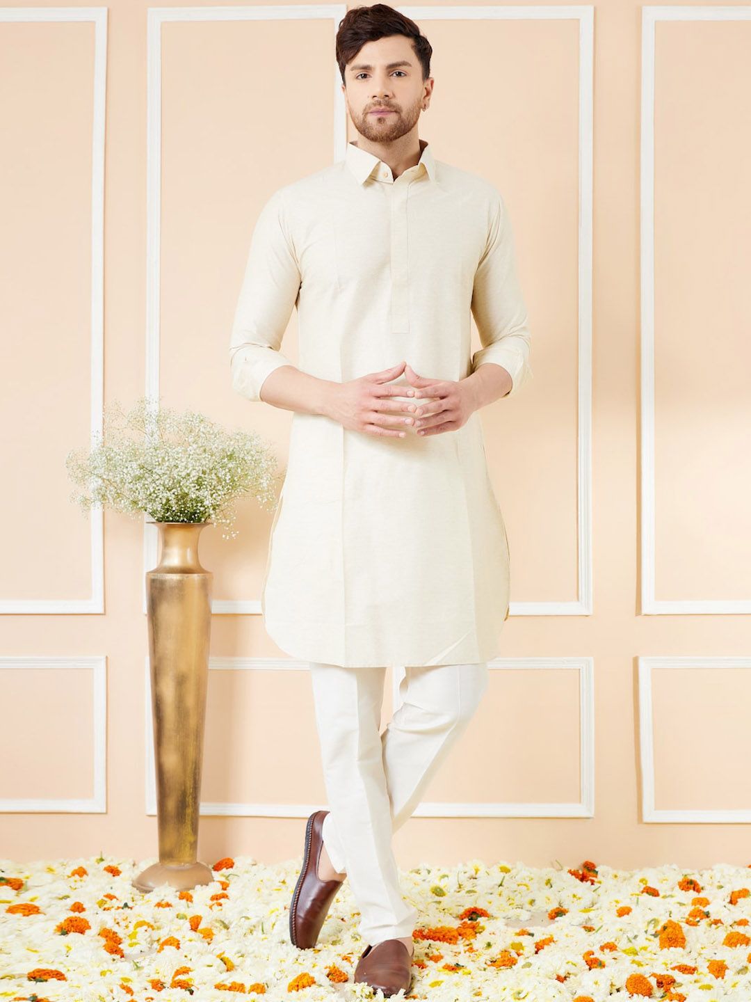 See Designs Regular Long Sleeves Shirt Collar Pure Cotton Kurta with Pyjamas
