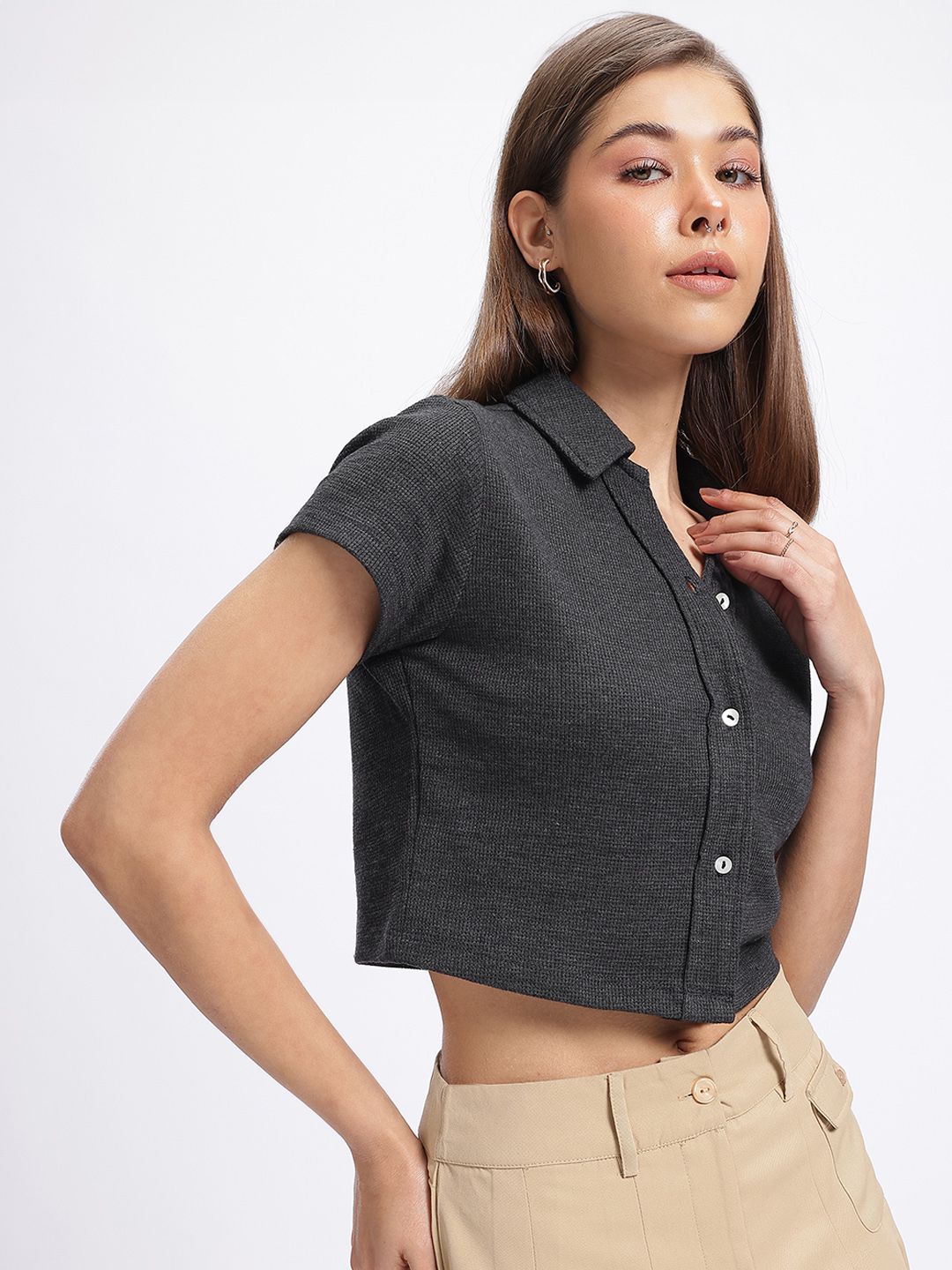 DressBerry Playful Shirt Collar Crop Top