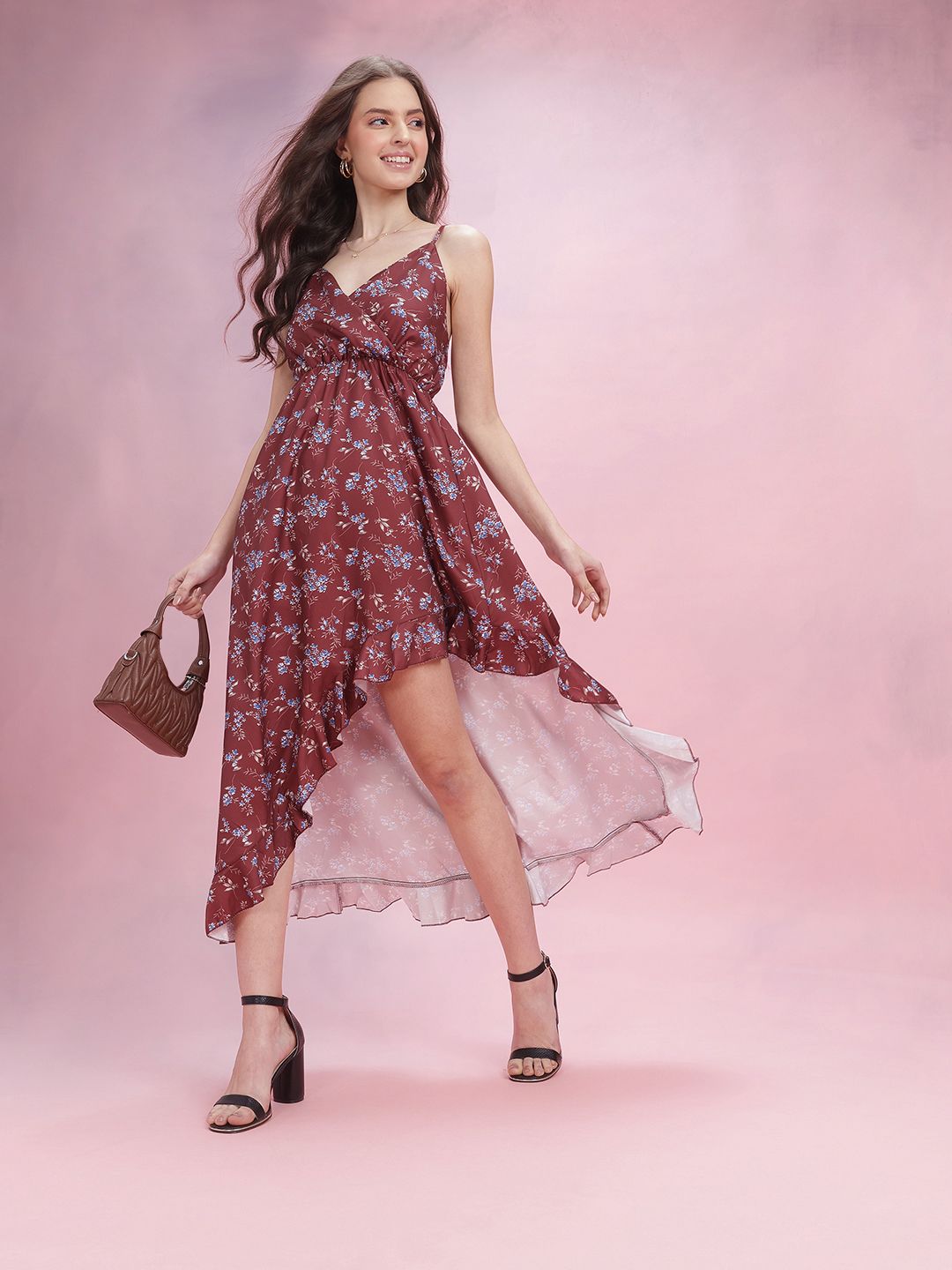 DressBerry Ruffled Floral Print Fit & Flare Midi Dress