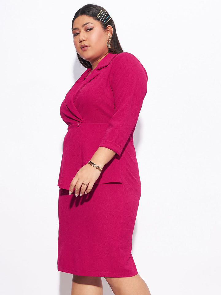 SASSAFRAS Curve Plus Size Fuchsia Shirt Collar Blazer Dress
