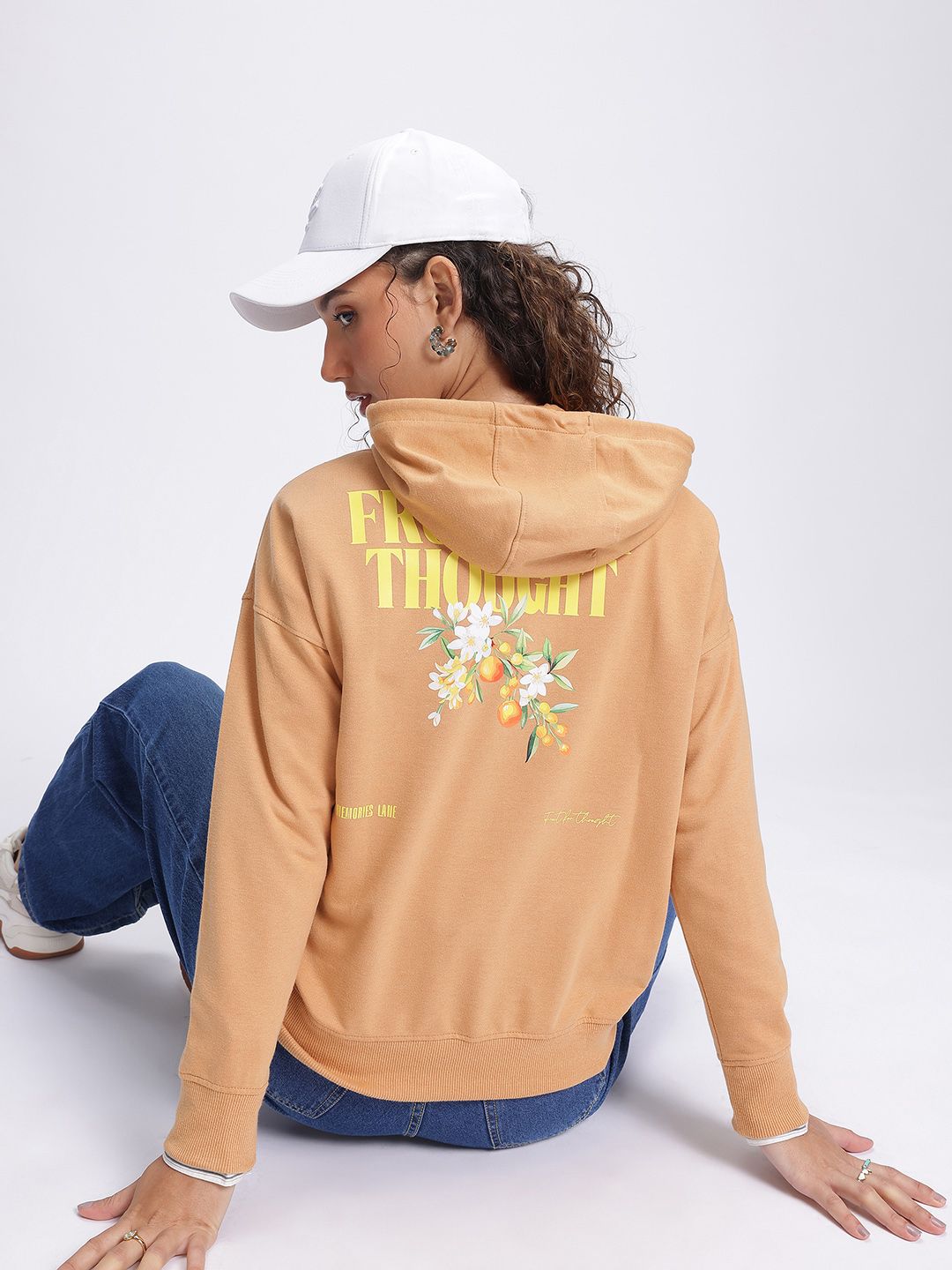 DressBerry Streetwear Floral Hooded Drop-Shoulder Sweatshirt