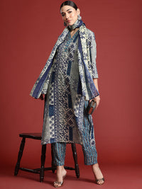 Indo Era Women Ethnic Motifs Printed Pure Cotton Kurta with Trousers & With Dupatta
