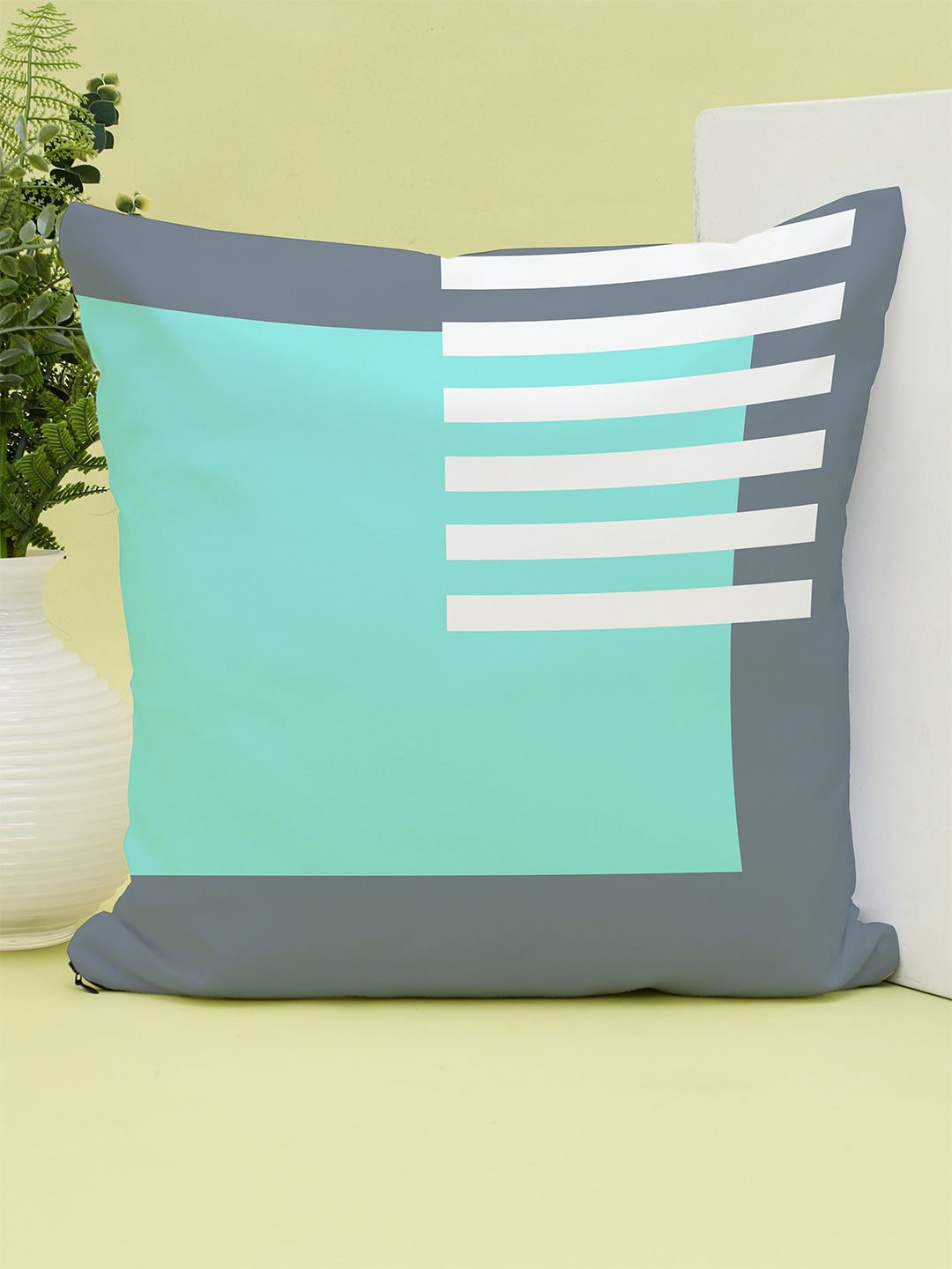 STITCHNEST Teal Geometric Printed Square Cushion Cover