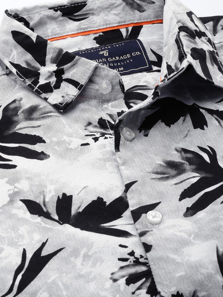 The Indian Garage Co Men Grey & Black Slim Fit Printed Casual Shirt