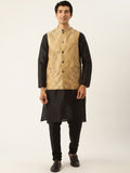 SOJANYA Men Black Kurta with Churidar & Nehru Jacket