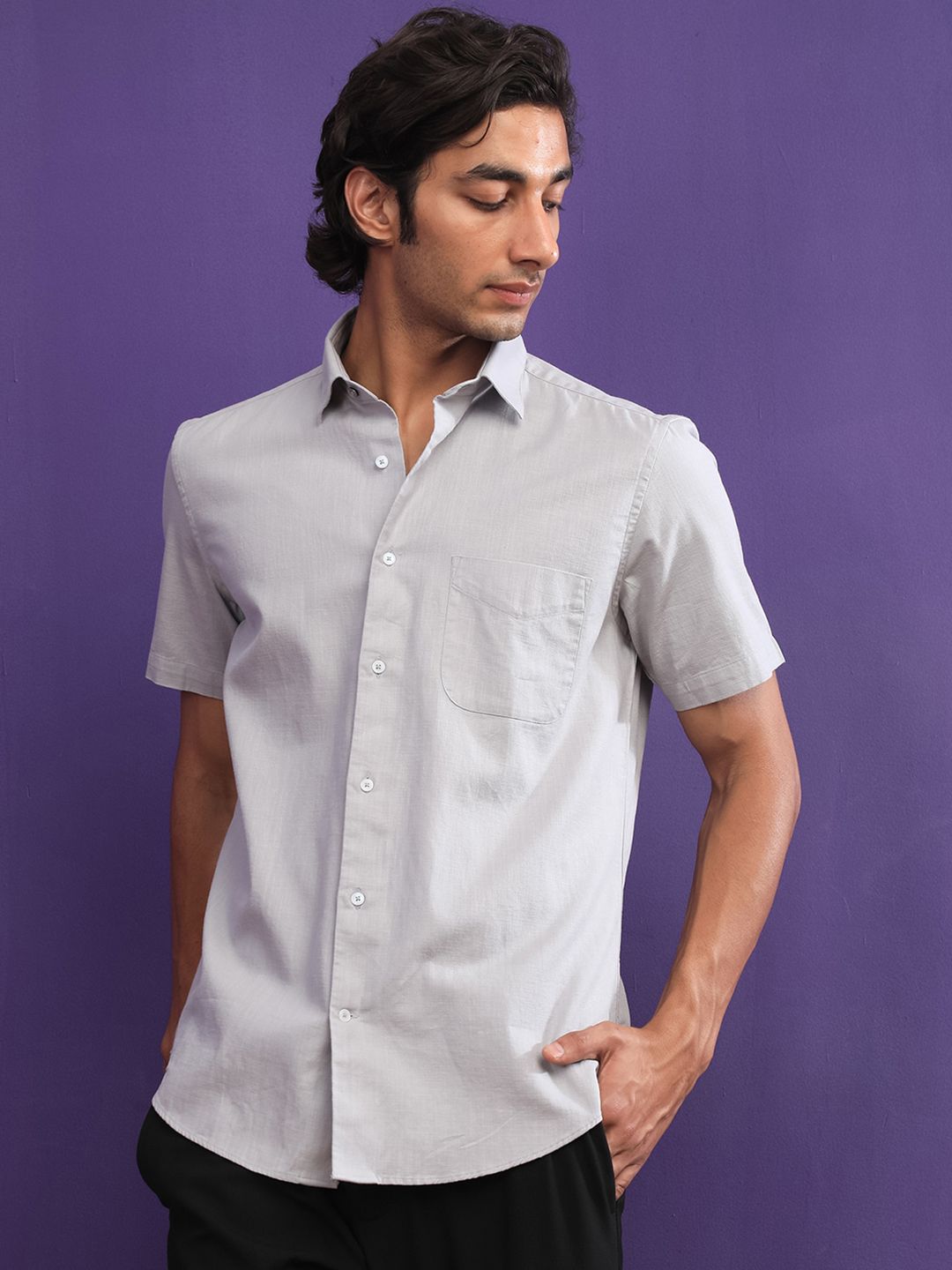 RARE RABBIT Men Darwin Slim Fit Spread Collar Cotton Shirt
