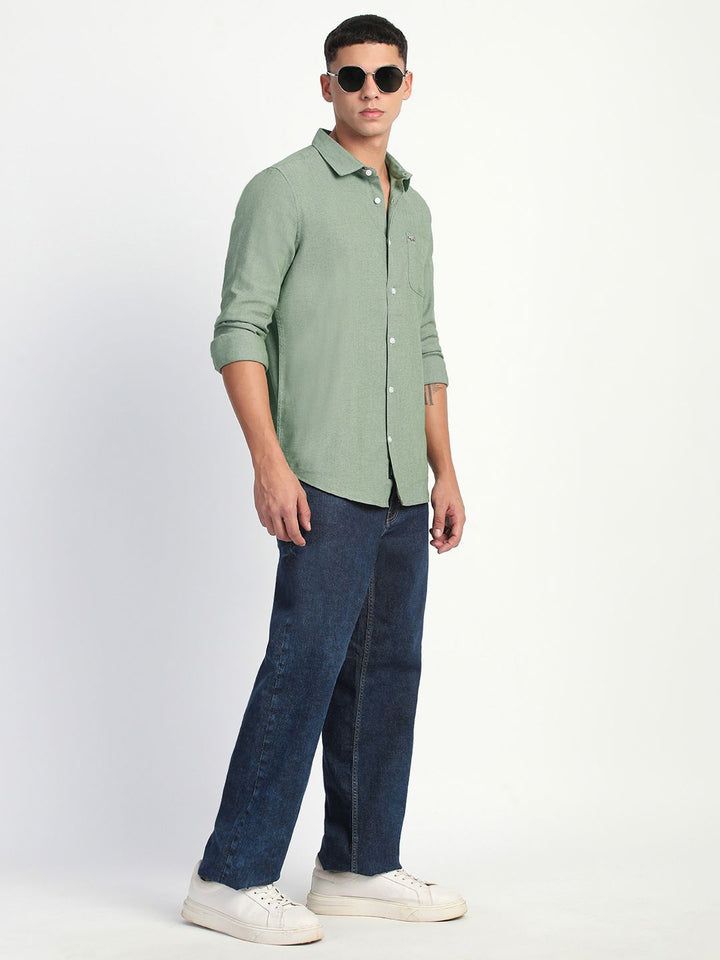 THE BEAR HOUSE Men Solid Cotton Slim Fit Casual Shirt