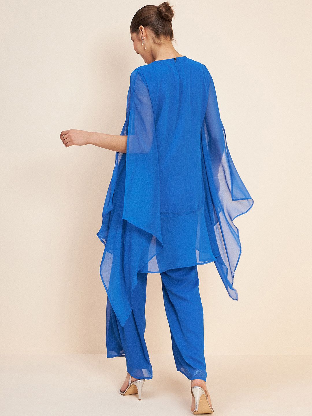 Antheaa Blue Embellished Tunic With Palazzos Co-Ords
