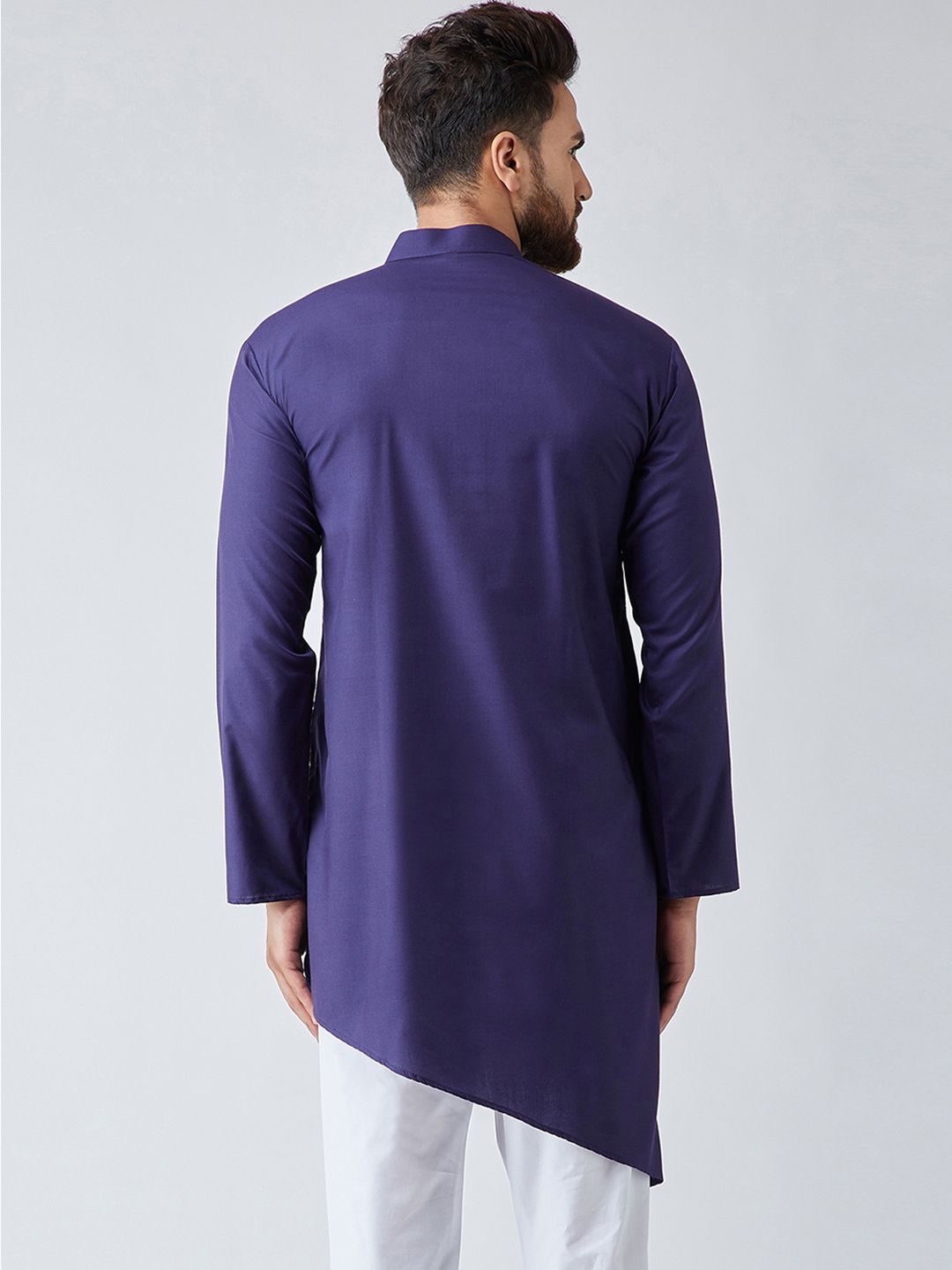 SOJANYA Lelaki Navy Blue Solid Asymmetric Straight Kurta