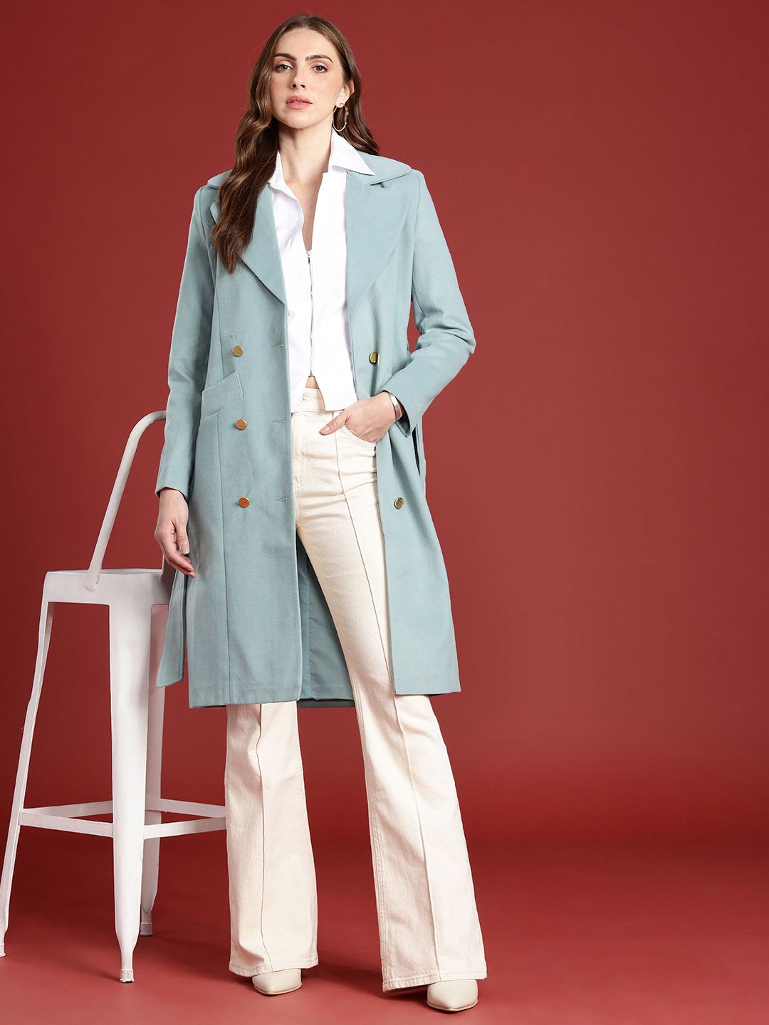 all about you Notched Lapel Collar Longline Trench Coat