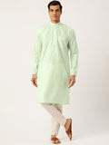 SOJANYA Men Green & White Striped Straight Kurta