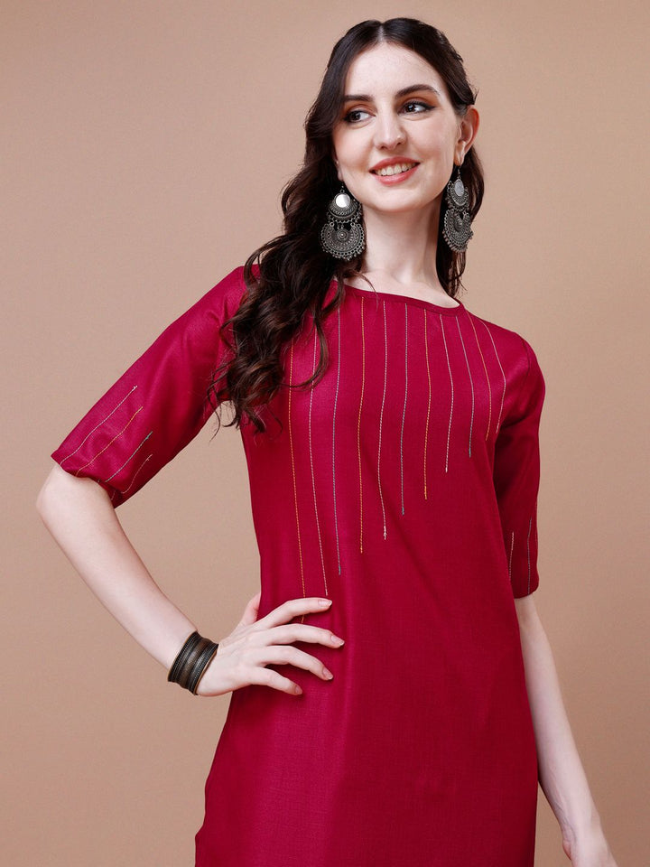 KALINI Thread Work Kurta With Trousers & Dupatta