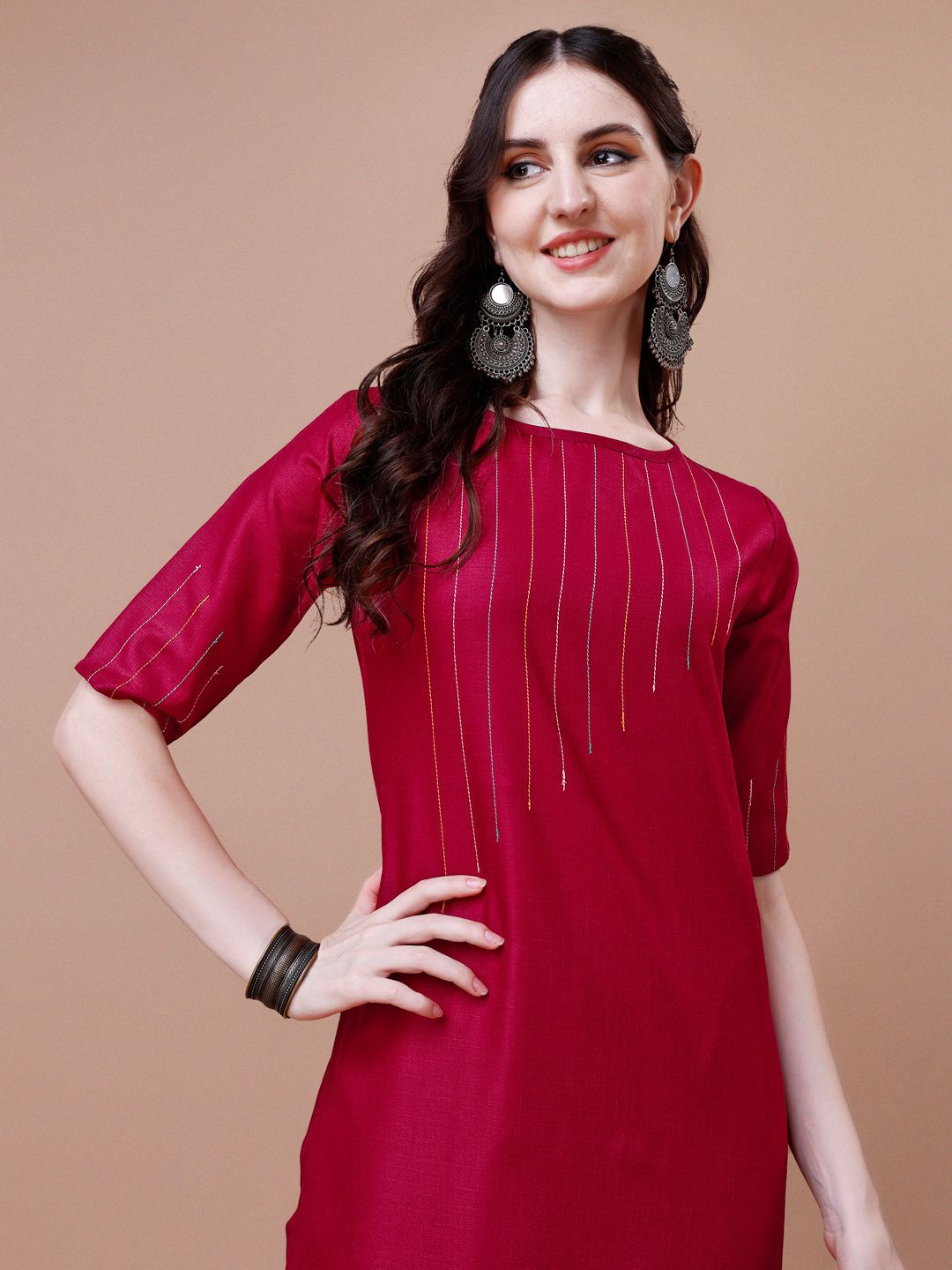 KALINI Thread Work Kurta With Trousers & Dupatta