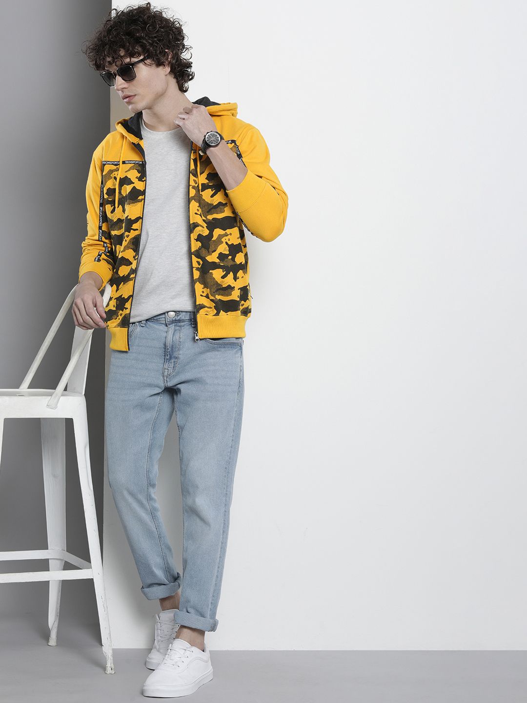 The Indian Garage Co Men Printed Hooded Sweatshirt