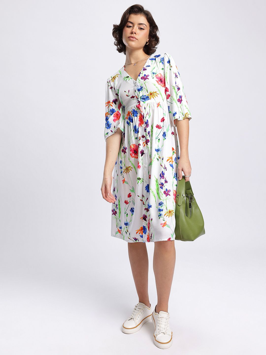 DressBerry Floral Meadows Cut Out Detail Shirt Style Dress