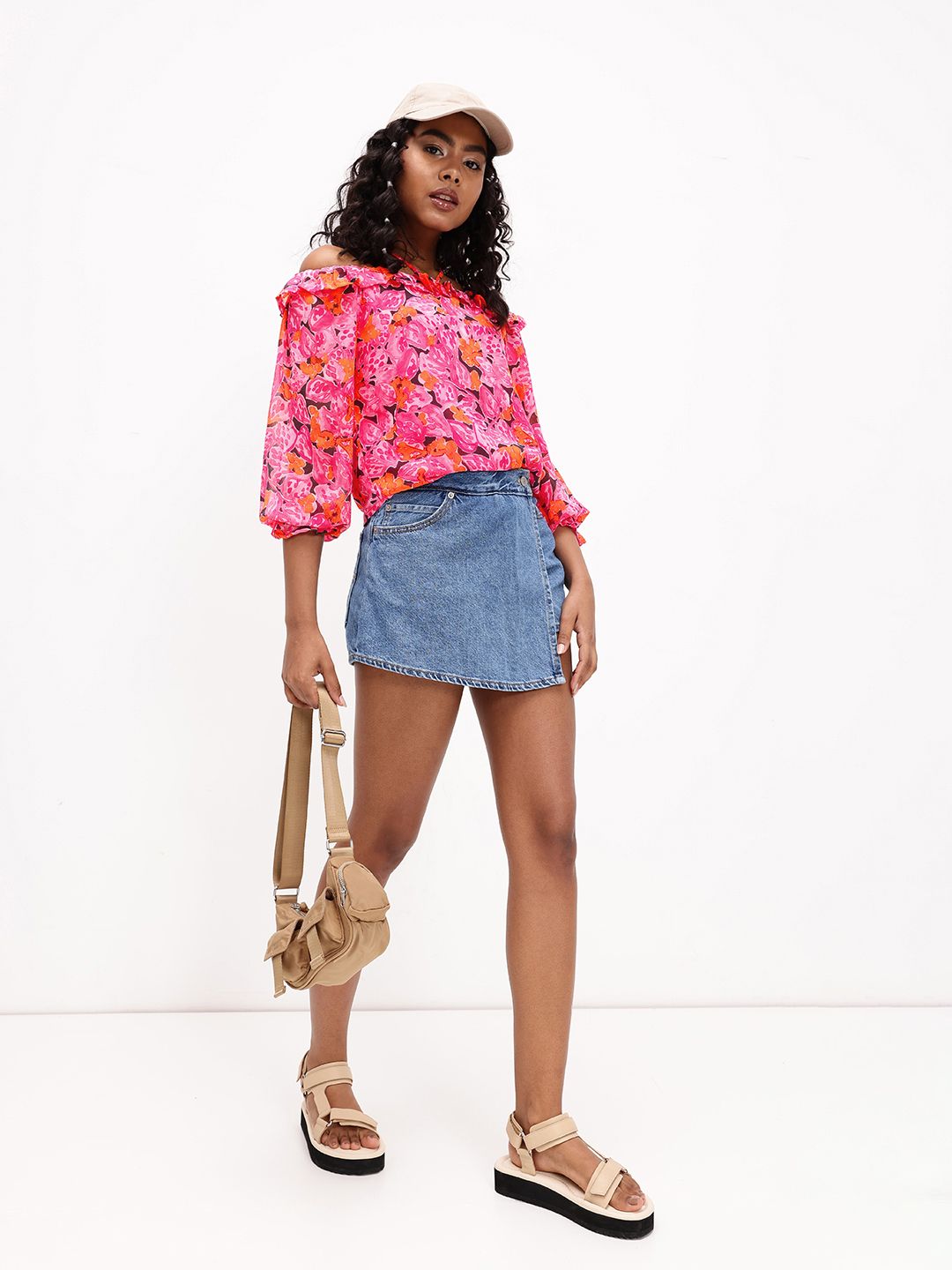 DressBerry Vibrant Floral Print Off-Shoulder Top