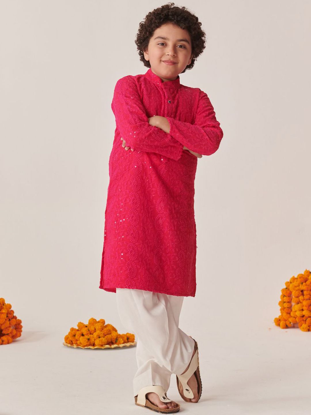 pspeaches Boys Floral Embroidered Regular Thread Work Kurta with Salwar